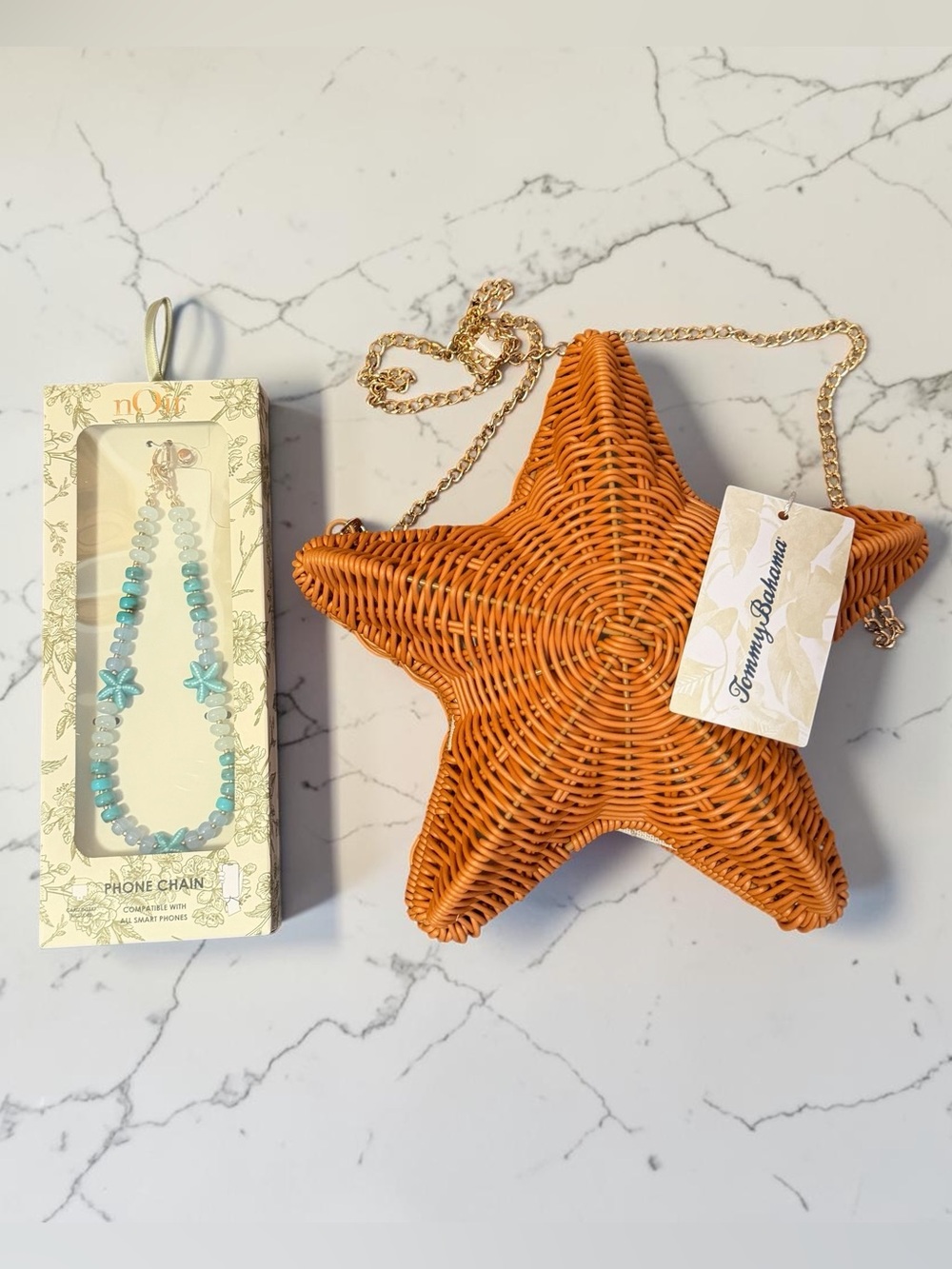 Beach/Mermaid Theme - Tommy Bahama Starfish Woven Bag & Beach Phone Chain Bundle